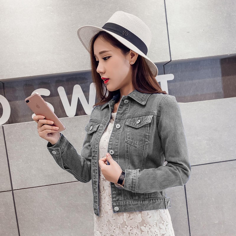 Korean Style Fashion Women Jean Jacket Autumn White Denim Jacket supplier
