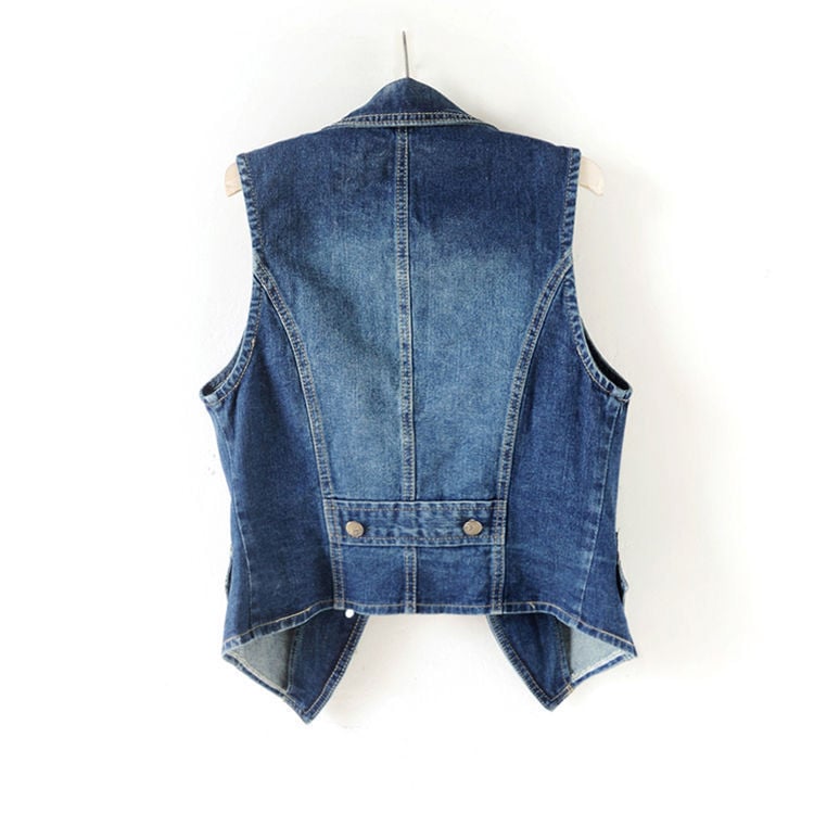 2024 Custom Women's Vest Slim Lapel Blue Denim Vest Jean Vest Women factory