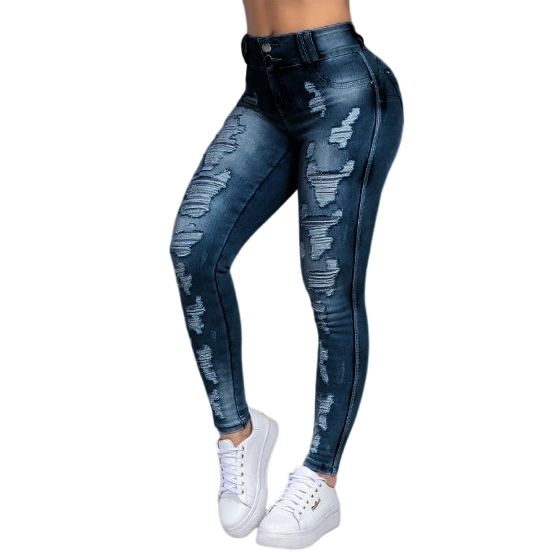 Customized Women Jeans Denim Ladies Jeans Trousers Hole Skinny Pants Stretchy Pencil Pants High waist Jeans supplier