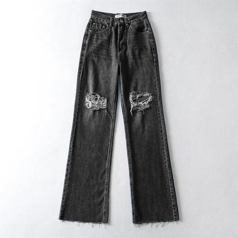 New Arrivals Fashion Loose Light Blue Denim Pants Wide Leg Ripped Jeans for Women manufacture