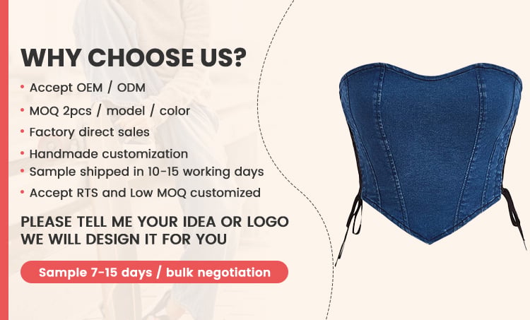 OEM Women Denim Corset Top Lace up Denim Cami Top Sexy Women Side Tube Denim Top details