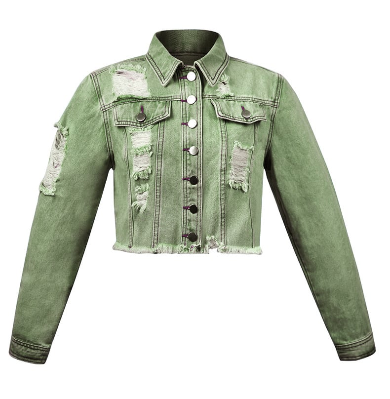 Wholesale Fashion Casual Ripped Distressed Vintage Washed Denim Jackets Crop Tops for Women Stylish manufacture