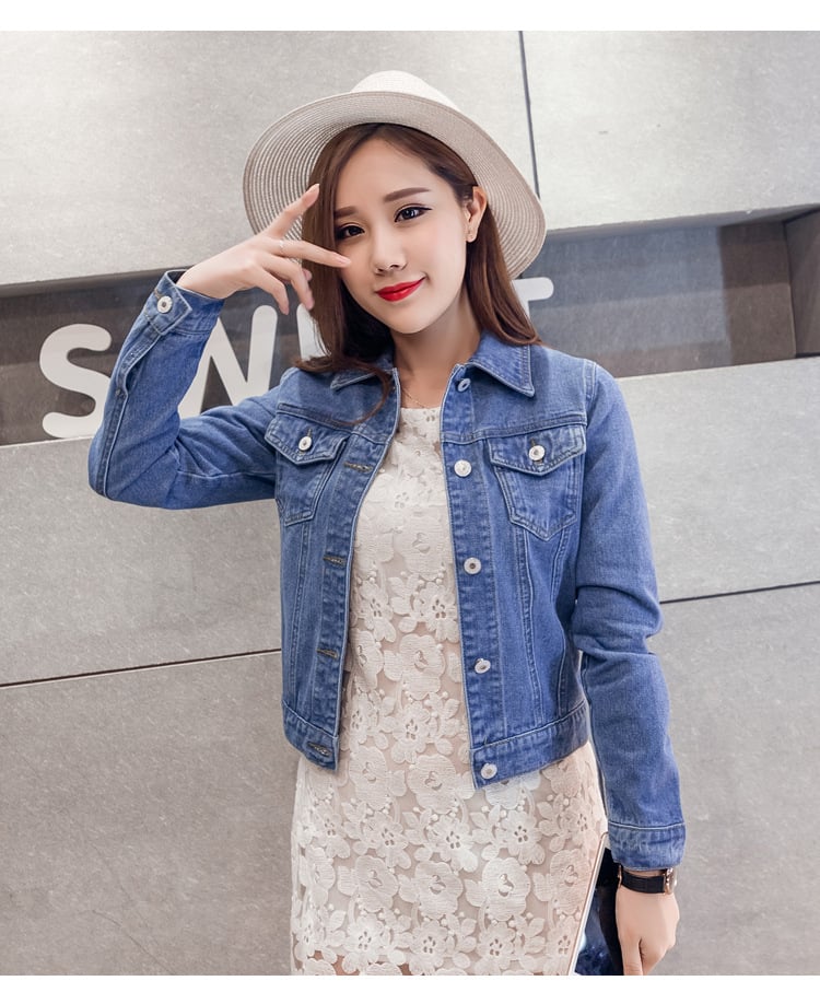 Korean Style Fashion Women Jean Jacket Autumn White Denim Jacket supplier