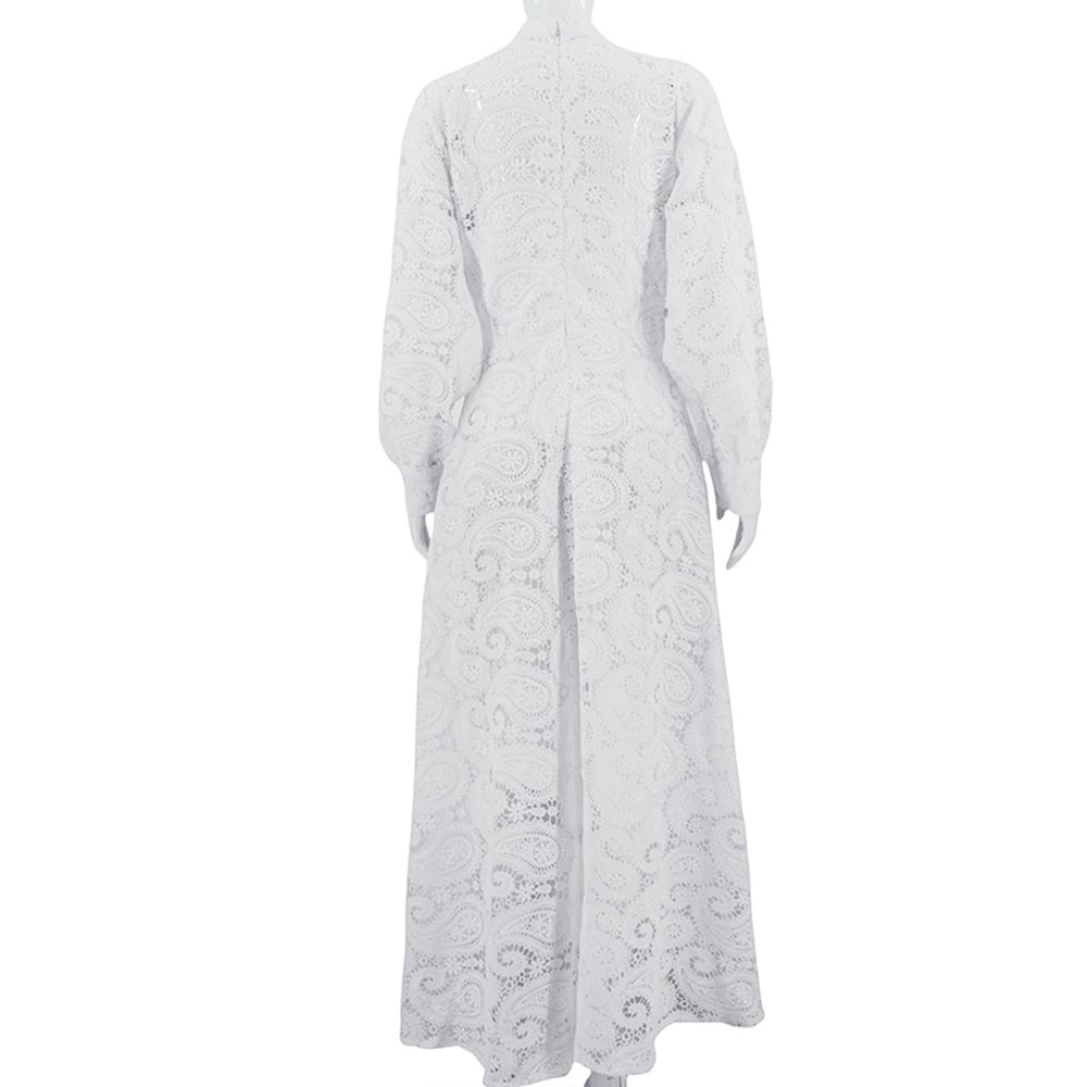 2025 French Lace Dress Ladylike Elegant Embroidered Cut Out White Long Skirt for Summer Party Dress manufacture