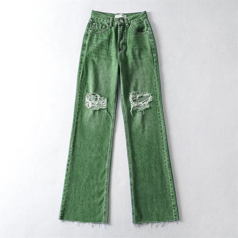 New Arrivals Fashion Loose Light Blue Denim Pants Wide Leg Ripped Jeans for Women factory