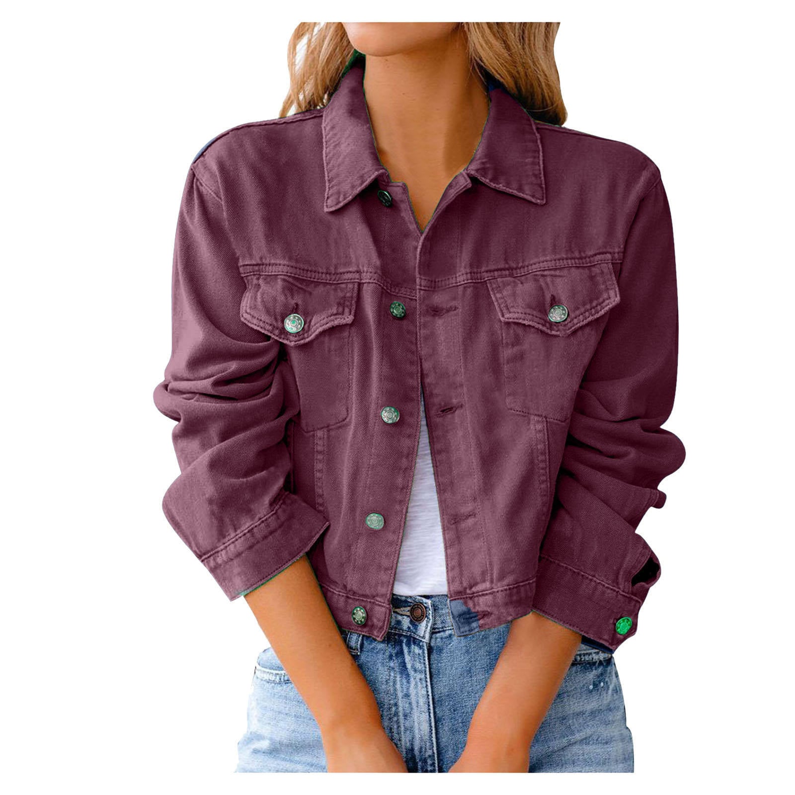 New Fashion Coming Women Fall Jean Coat Winter Button Yellow Blank Denim Jackets details