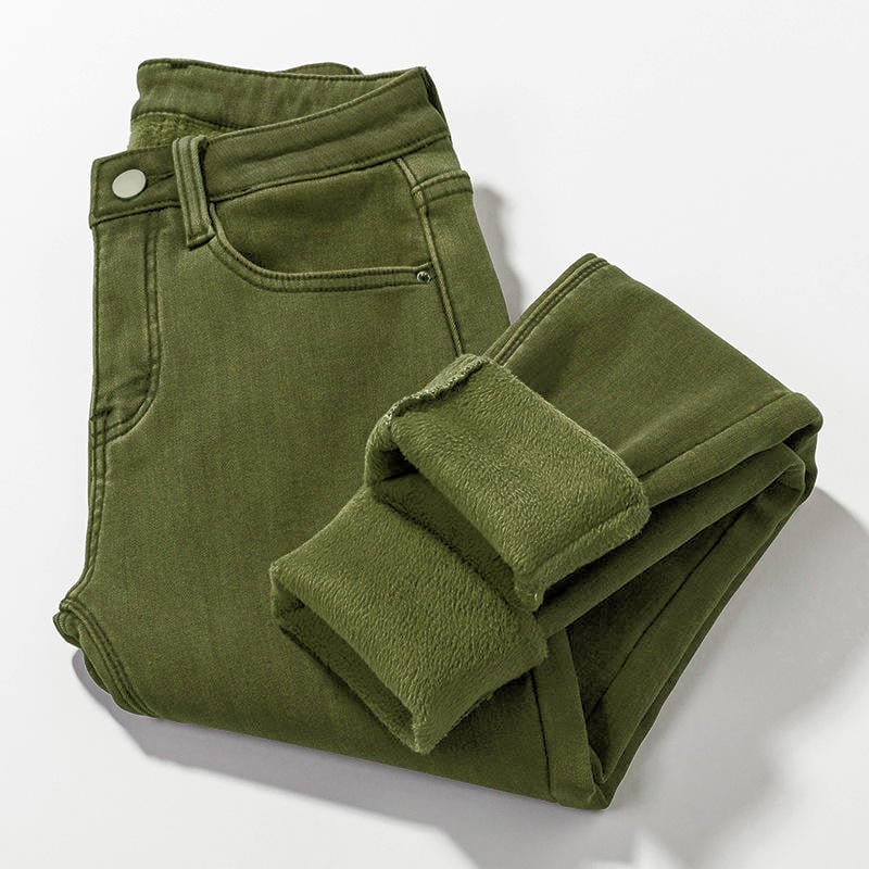 Women's Mid-rise Skinny Jean Fleece Lined Jeans Slim Fit Stretch Thicken Winter Warm Jeans details