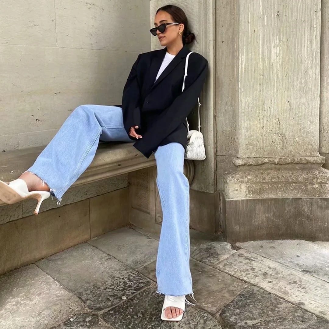 Women's High Waist Denim Pants Retro Loose Straight Trousers Jeans New Sexy Jeans Pants supplier