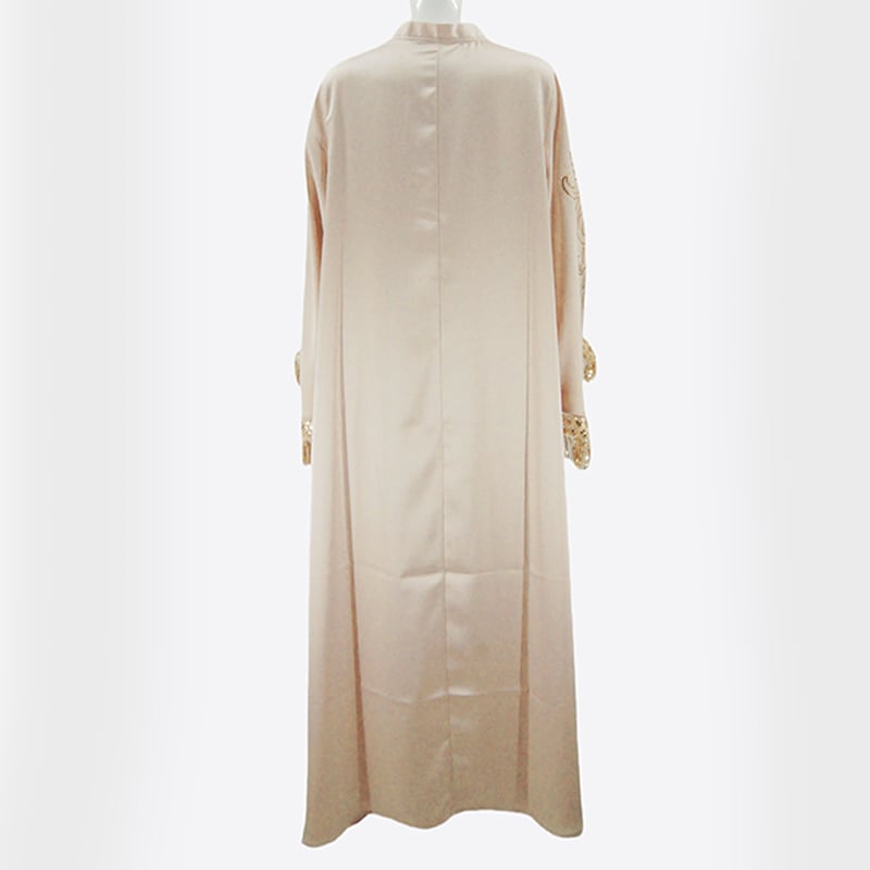 Customization Elegant Arabian Dress Abaya Muslim Women V-Neck Embroidered Tassel Robe Middle East Long Ramadan Dress factory