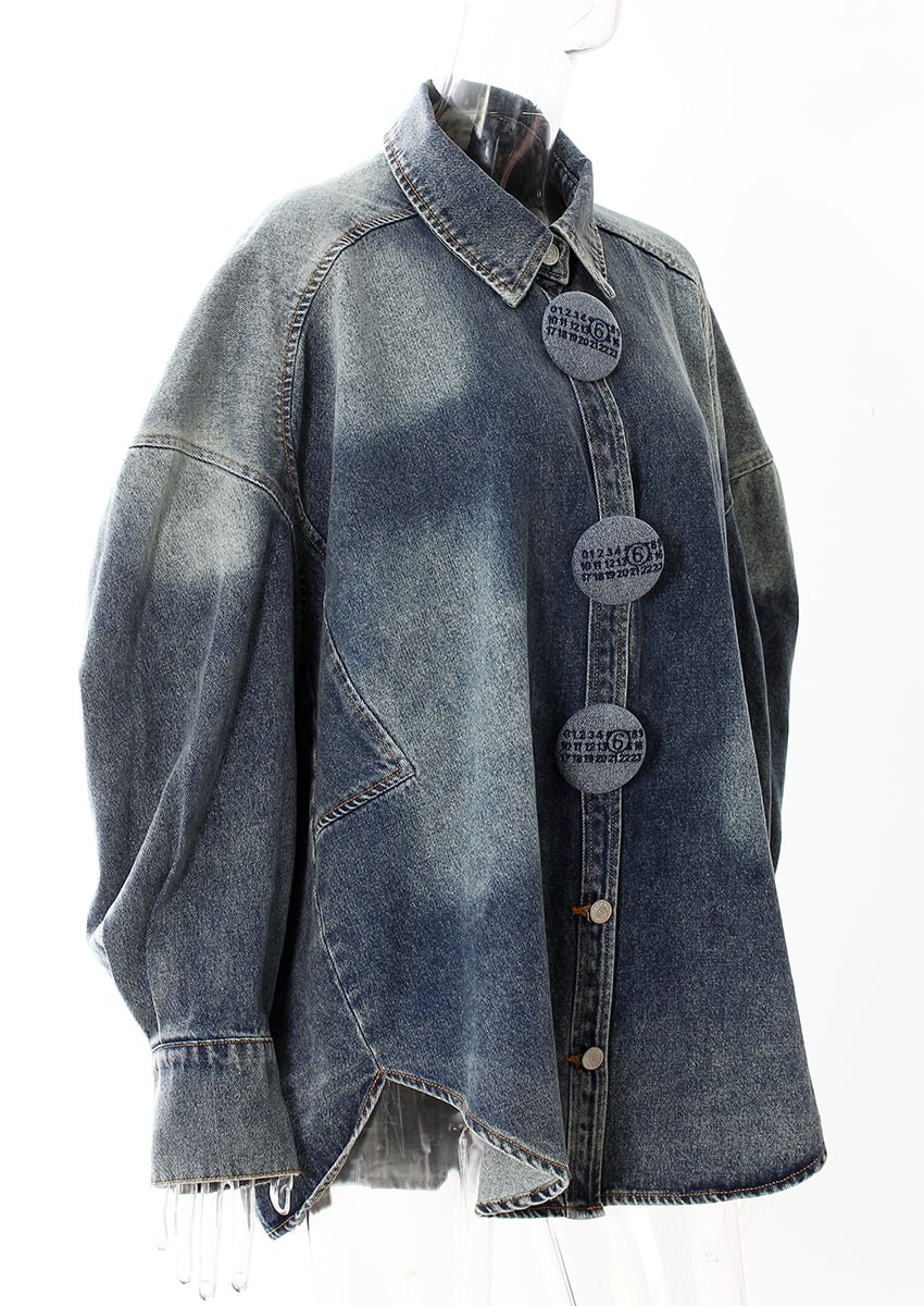 Spring New Designer Large Button Washed Denim Loose Fit Lapel Casual Cocoon Coat Women's Slightly Drop Shoulder Shirt manufacture