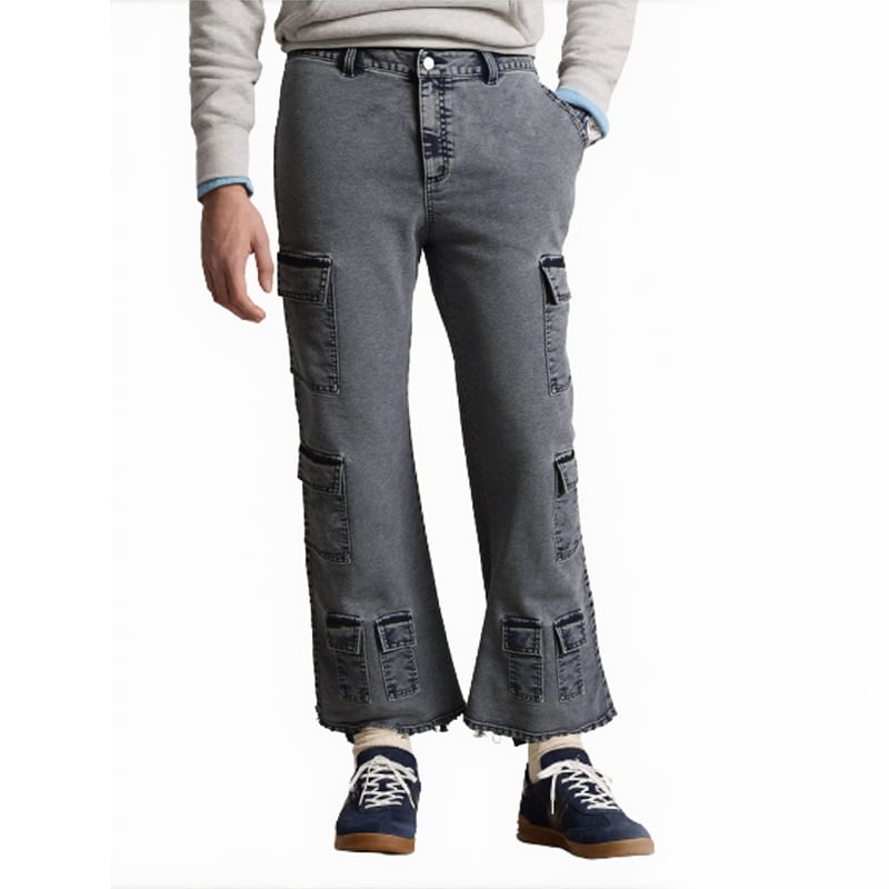 Women's Denim Work Pants with Wide Legs and High Waist, Classic Women's Jeans, Fashionable Women's Large Pocket Denim Pants details