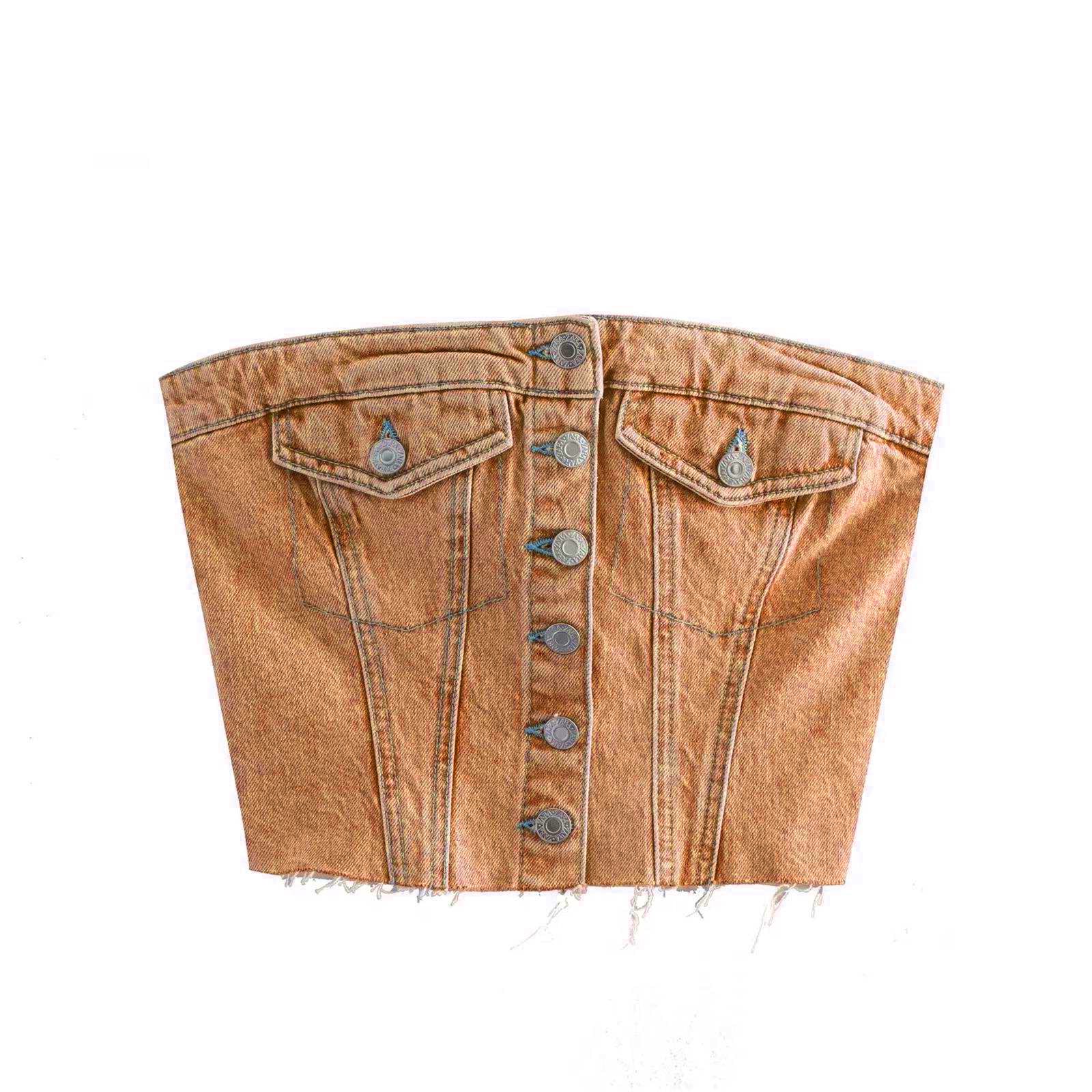 Fashionable Y2k Clothes Single Breasted Femme Sexy Corset Top Washed Denim Tops for Women details