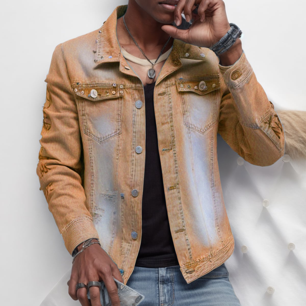 Wholesales Fashion Streetwear Jeans Blazer Jacket Men Rivet Motorcycle Coat Hip Hop Patchwork denim Jean Jackets Men manufacture