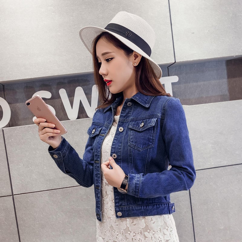 Korean Style Fashion Women Jean Jacket Autumn White Denim Jacket supplier
