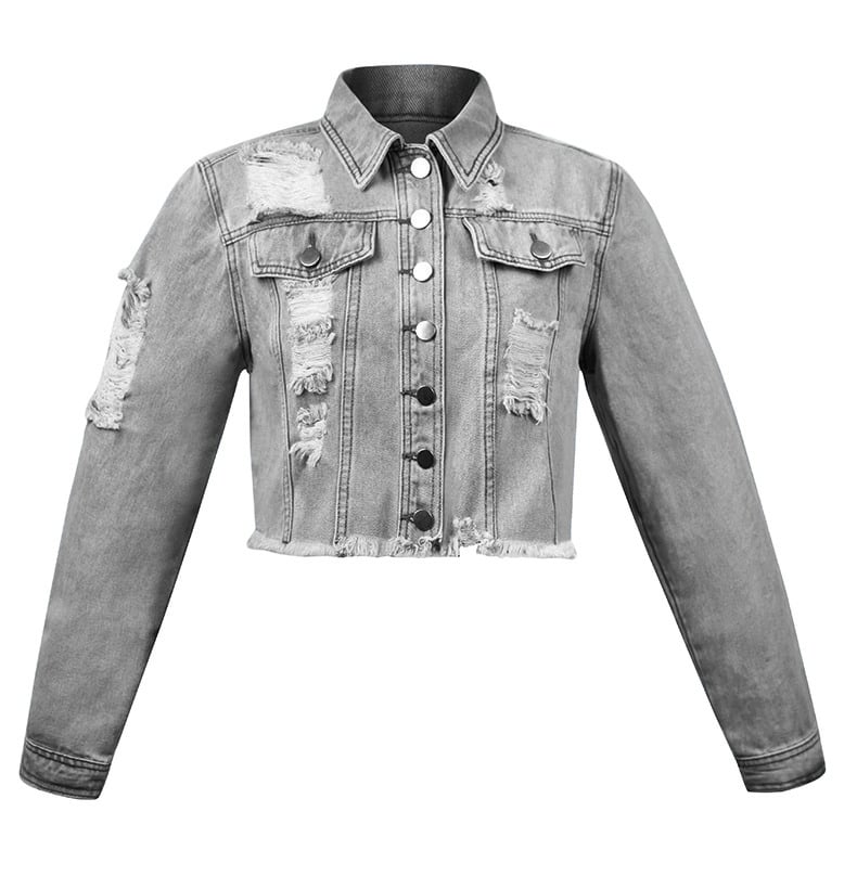 Wholesale Fashion Casual Ripped Distressed Vintage Washed Denim Jackets Crop Tops for Women Stylish manufacture