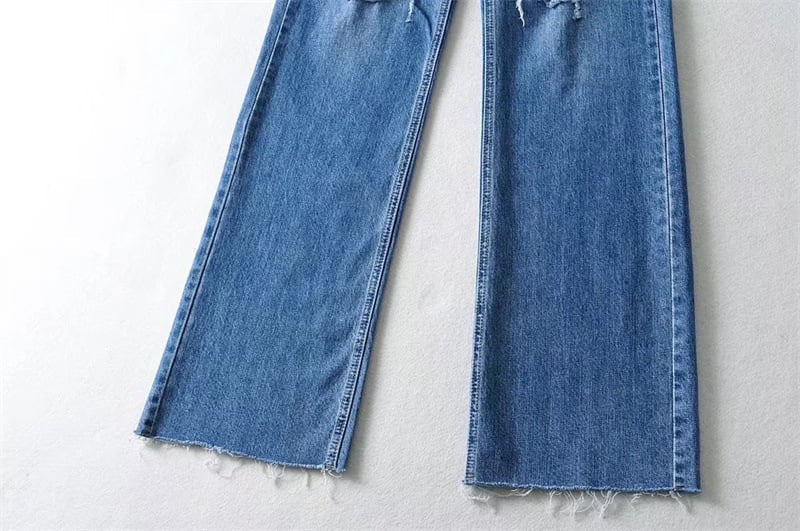 New Arrivals Fashion Loose Light Blue Denim Pants Wide Leg Ripped Jeans for Women manufacture