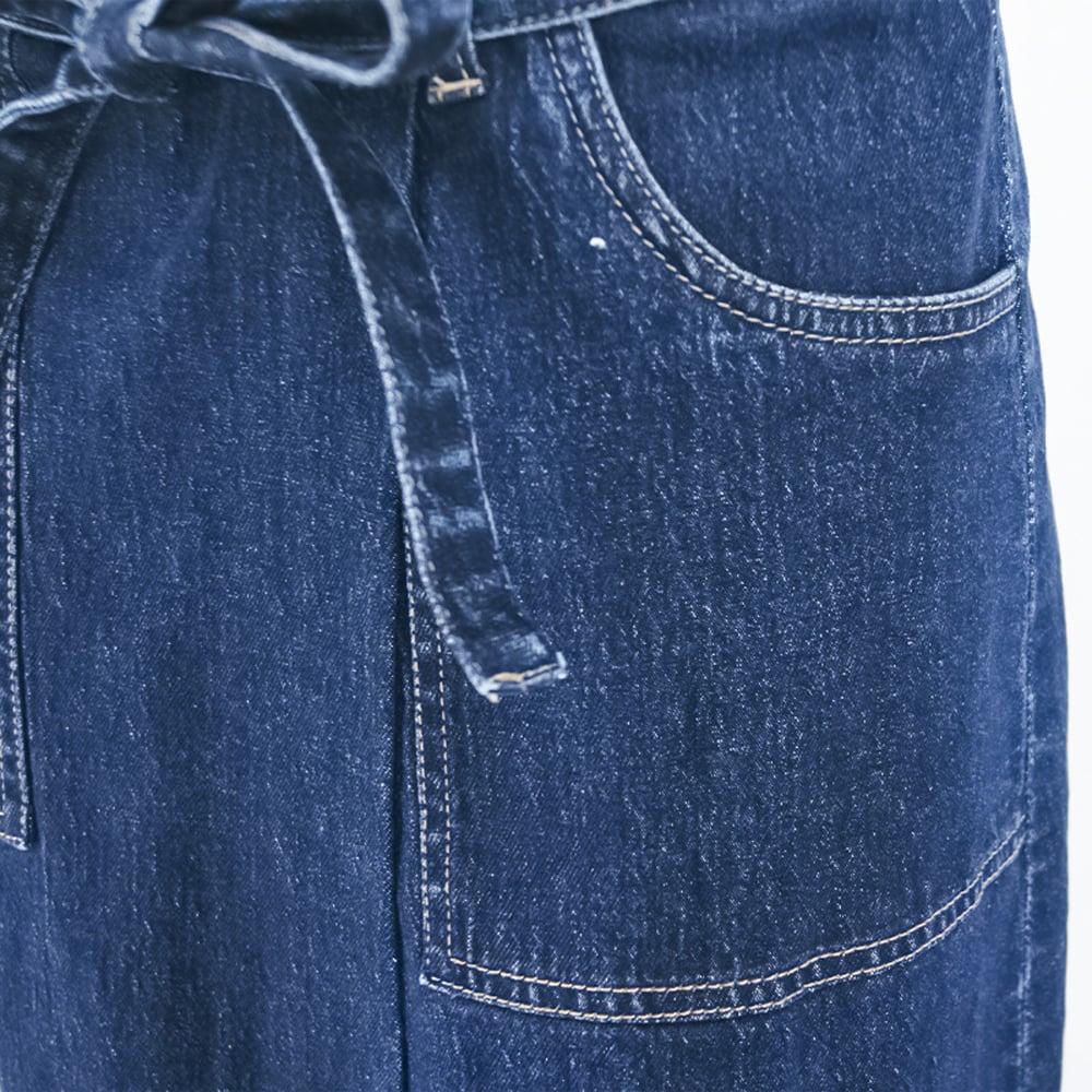 Women's Casual A-Line Midi Jean Skirt Knitted Pockets Frill Tie Waist Denim Skirt Frill manufacture