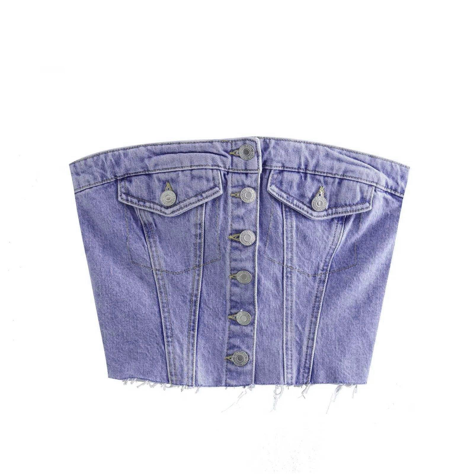 Fashionable Y2k Clothes Single Breasted Femme Sexy Corset Top Washed Denim Tops for Women manufacture