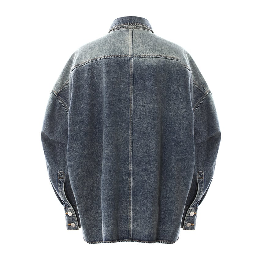 Spring New Designer Large Button Washed Denim Loose Fit Lapel Casual Cocoon Coat Women's Slightly Drop Shoulder Shirt details