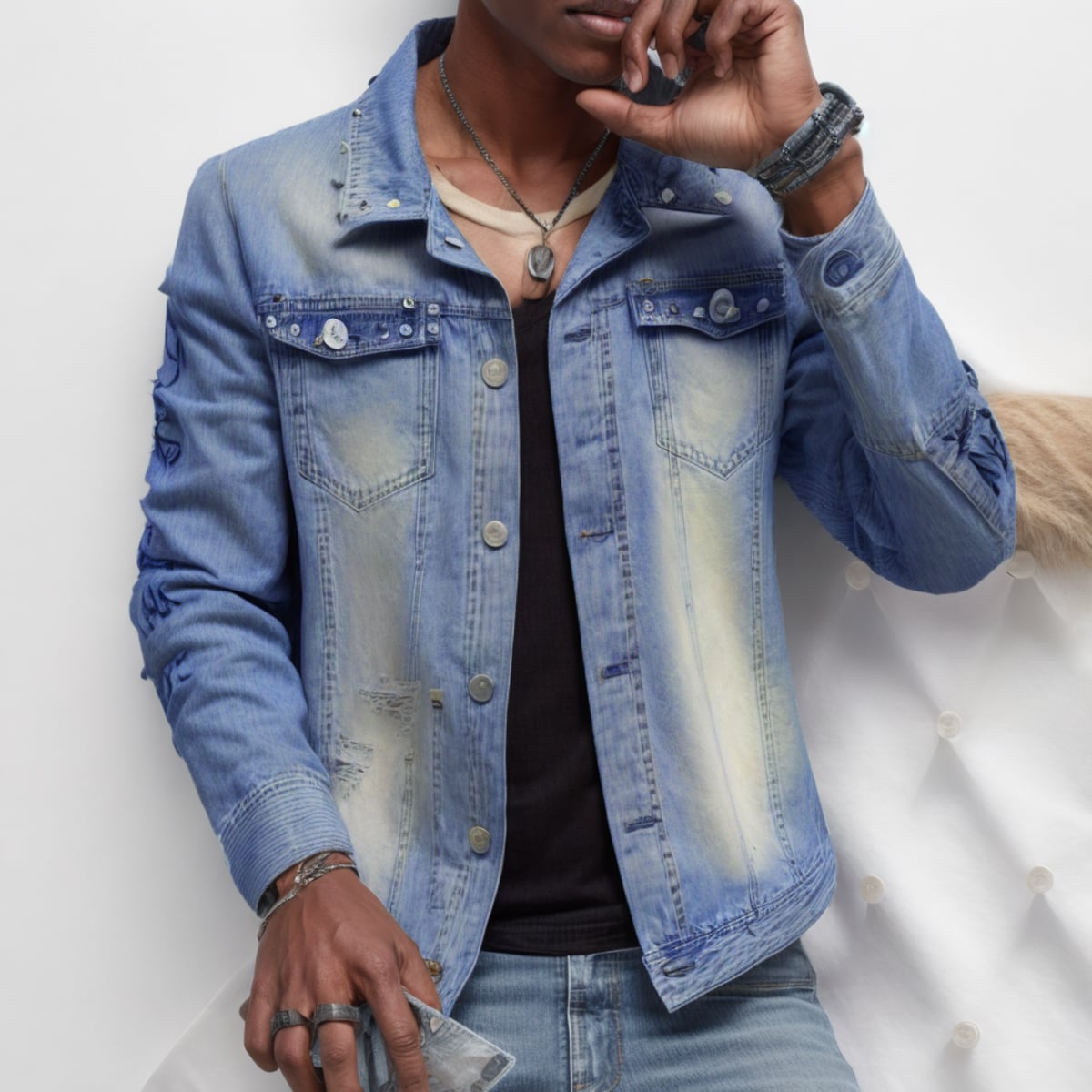 Wholesales Fashion Streetwear Jeans Blazer Jacket Men Rivet Motorcycle Coat Hip Hop Patchwork denim Jean Jackets Men manufacture