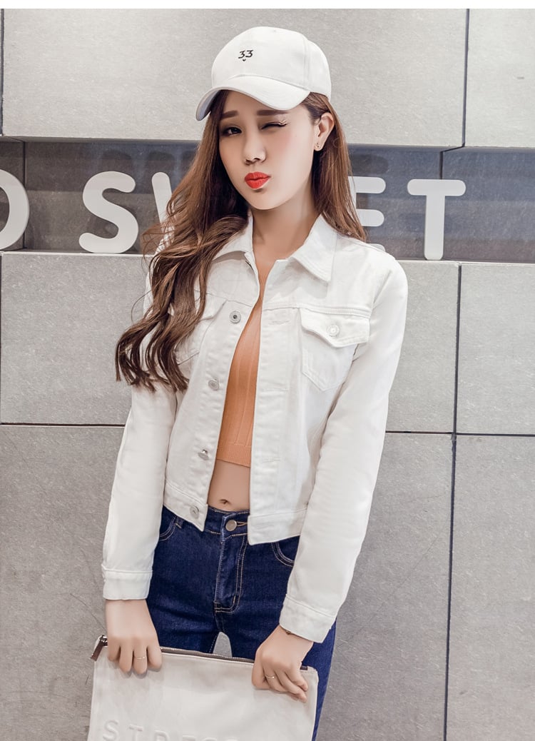 Korean Style Fashion Women Jean Jacket Autumn White Denim Jacket manufacture