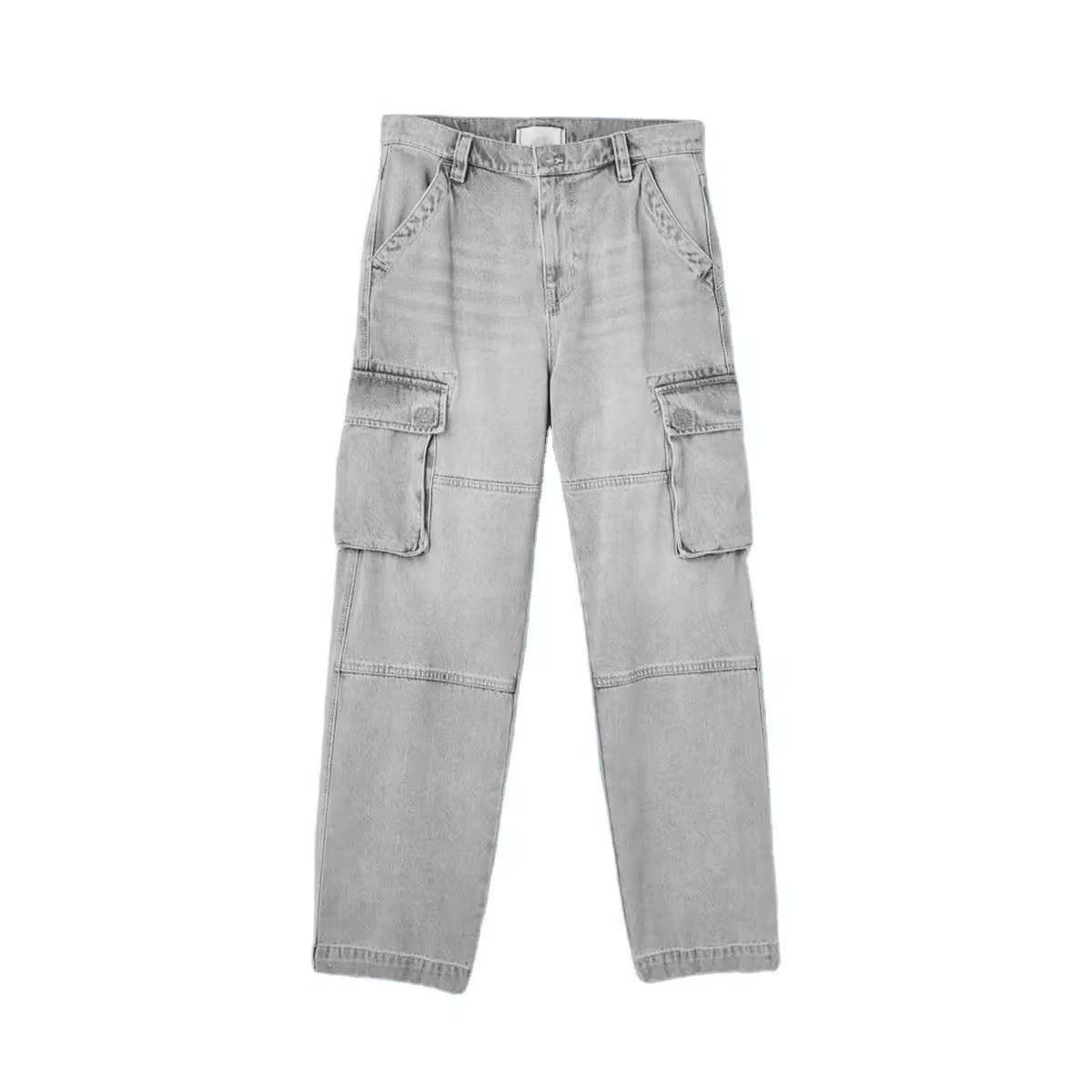 High Street Popular Vintage Multi-Pocket Functional Cargo Casual Trousers Men's and Women Cargo Pant Denim Cargo Jeans Pants manufacture