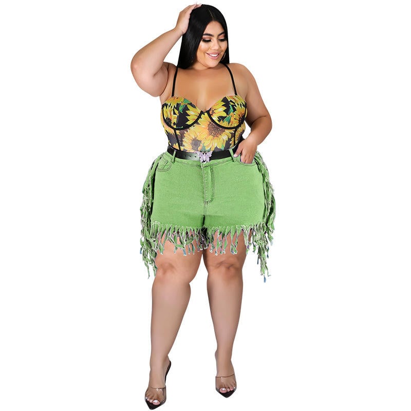 New Arrivals Plus Size Women's Clothing Fashion Solid Color Fringed Denim Short Jeans manufacture