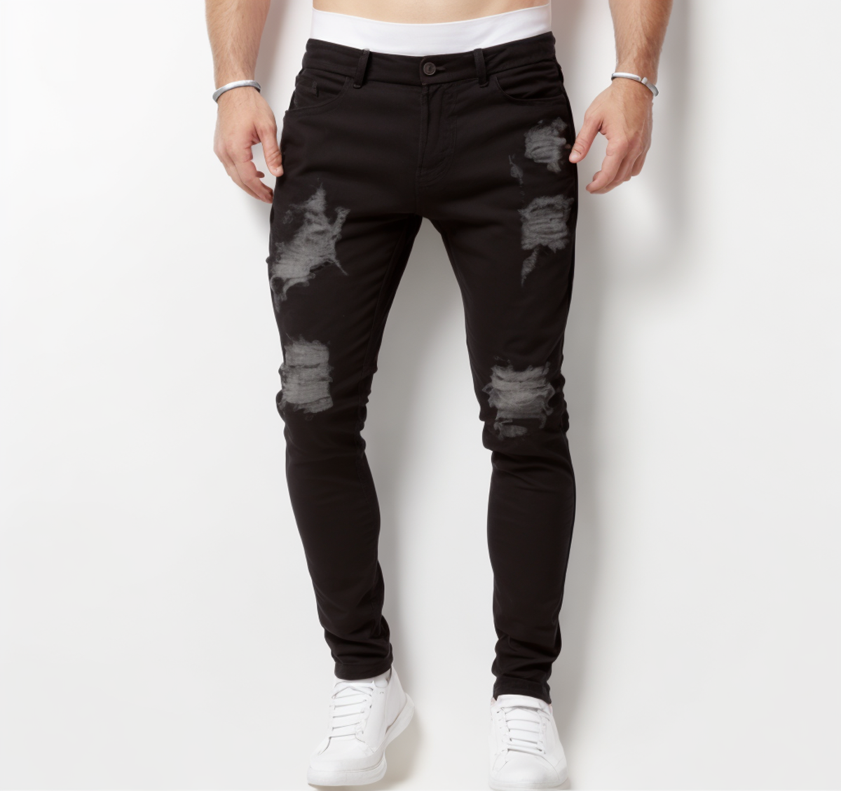 Fashion Hip Hop Streetwear Skinny Ripped Damage Trousers Scratch Distressed Denim Mens Designer Clothing Men's Jean Pant For Men manufacture