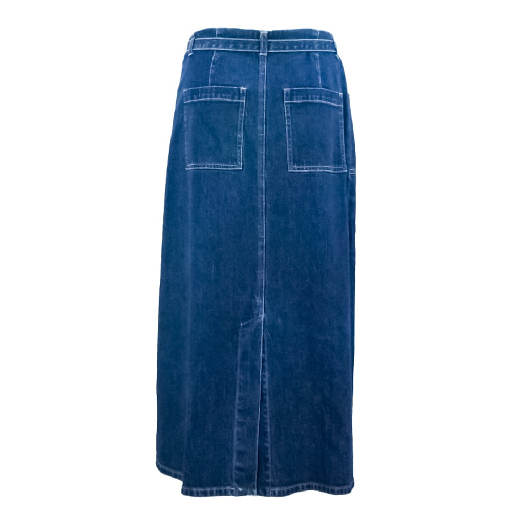 Women's Casual A-Line Midi Jean Skirt Knitted Pockets Frill Tie Waist Denim Skirt Frill factory