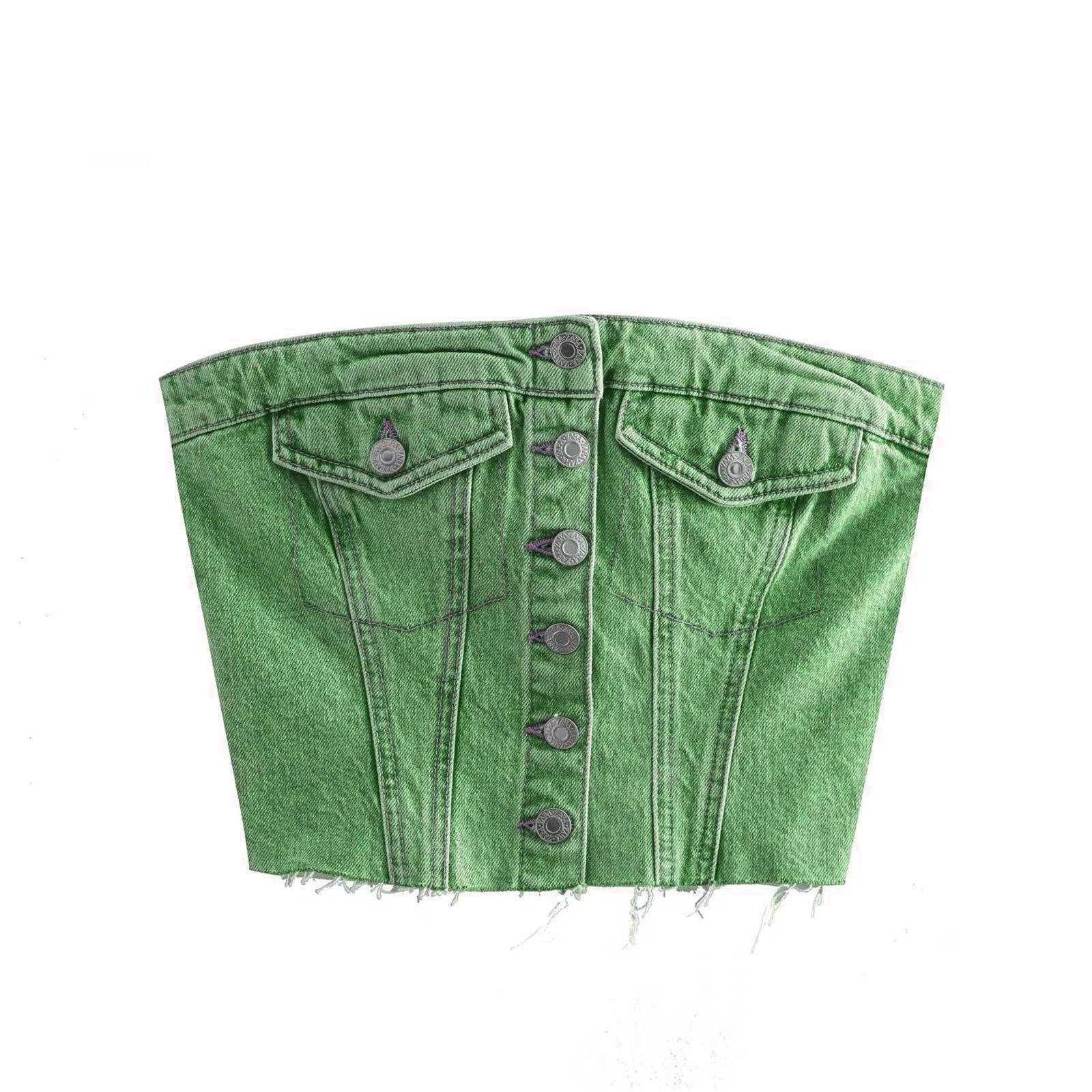 Fashionable Y2k Clothes Single Breasted Femme Sexy Corset Top Washed Denim Tops for Women factory
