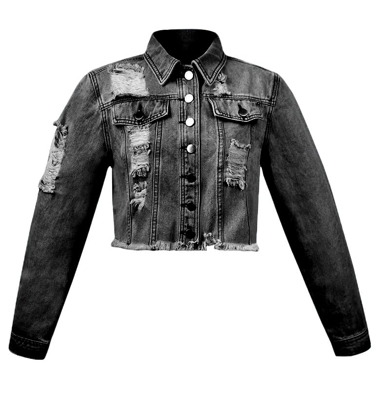 Wholesale Fashion Casual Ripped Distressed Vintage Washed Denim Jackets Crop Tops for Women Stylish manufacture