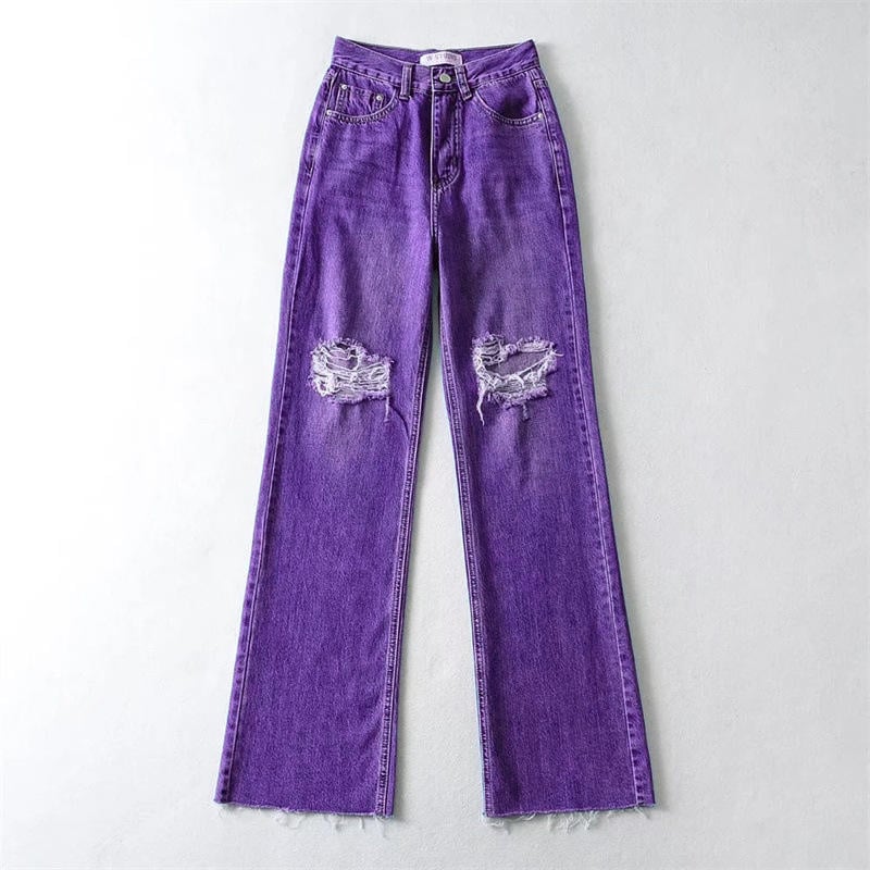New Arrivals Fashion Loose Light Blue Denim Pants Wide Leg Ripped Jeans for Women factory