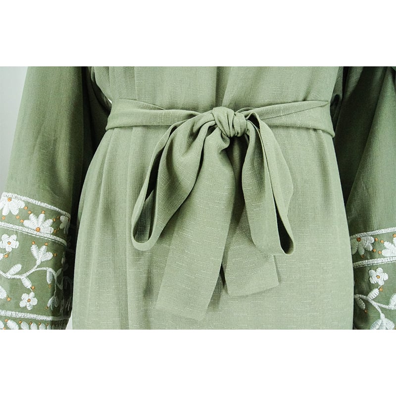 Embroidered Rayon Maxi Abaya Dress Closed and Belted Abaya Solid Islamic Long Modest Dress manufacture
