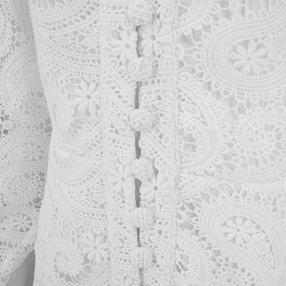 2025 French Lace Dress Ladylike Elegant Embroidered Cut Out White Long Skirt for Summer Party Dress factory