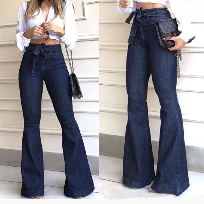 Bell Bottom Trousers Elastic Waist Solid Leggings Pleated Flared Pants for Women factory