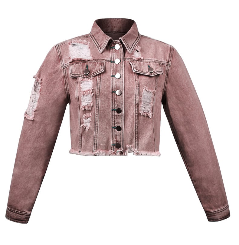 Wholesale Fashion Casual Ripped Distressed Vintage Washed Denim Jackets Crop Tops for Women Stylish supplier