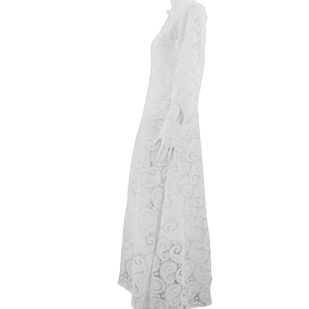 2025 French Lace Dress Ladylike Elegant Embroidered Cut Out White Long Skirt for Summer Party Dress supplier