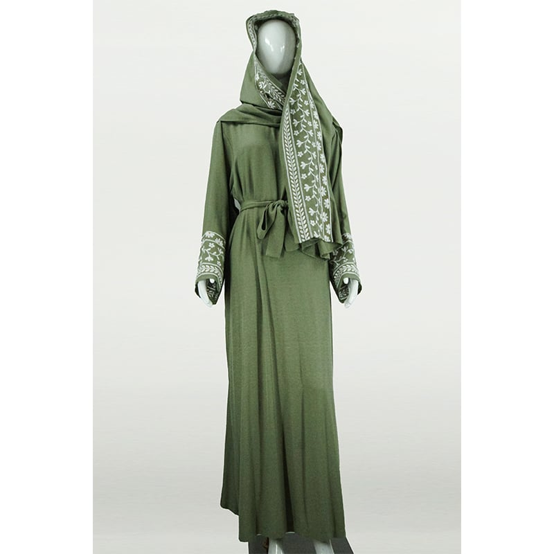 Embroidered Rayon Maxi Abaya Dress Closed and Belted Abaya Solid Islamic Long Modest Dress details