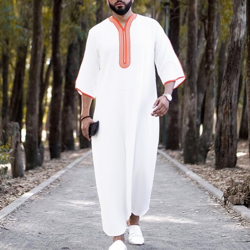 2025 Embroidered Morocca Men's Traditional Muslim Clothing Jibba Abaya Robe Jalabiya Thobe Muslim Thobe Accessory details