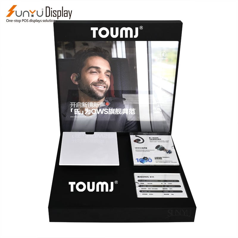 Sunyu High Quality Free Design Custom Durable Acrylic Bluetooth Headphone Display Stand Top Earphone Display Stand factory