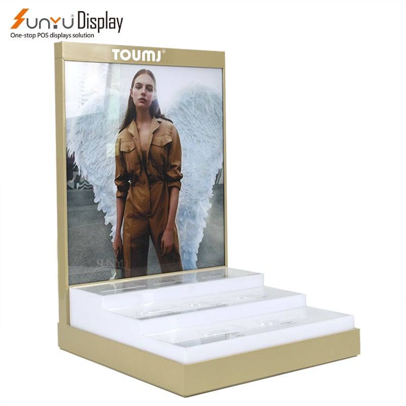 High quality luxury custom logo acrylic perfume display stand with LED light details