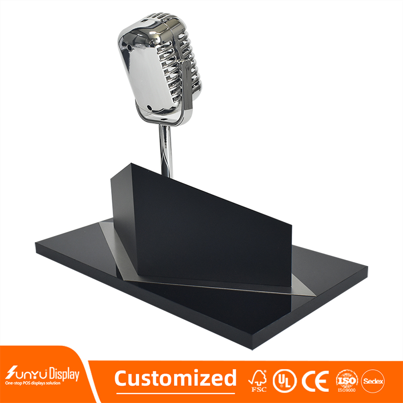 OEM Custom High Quality Luxury Microphone Display Stand Acrylic Counter Electronics Display Polish Finish Made Paper Plexiglass details