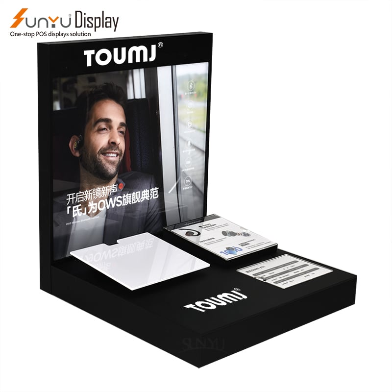 Sunyu High Quality Free Design Custom Durable Acrylic Bluetooth Headphone Display Stand Top Earphone Display Stand factory