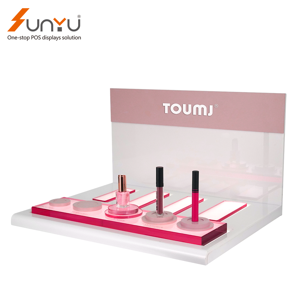 Beauty Design Pink Acrylic Sunyu Display Custom Acrylic Skincare Display Make Up Display Stand factory