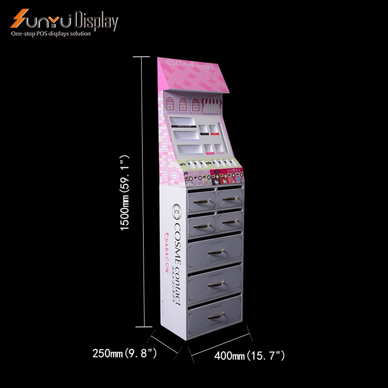 Factory Wholesale High Quality Durable Custom Wooden Cosmetics Large Floor Display Shelf Drawer Multi-layer Display Storage factory