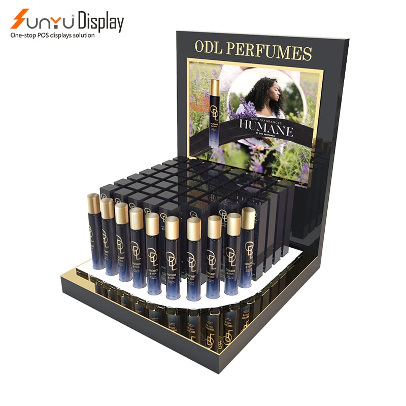 Shopping Mall Display Cosmetic stand Makeup Perfume desktop Display Stand with lights supplier