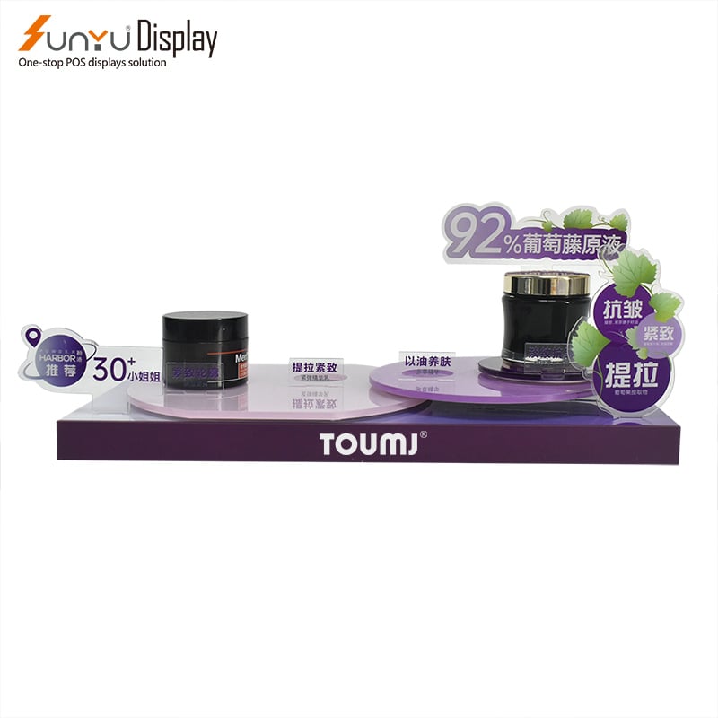 Professional makeup products retail store purple acrylic makeup skincare cosmetic display stand for retail store factory