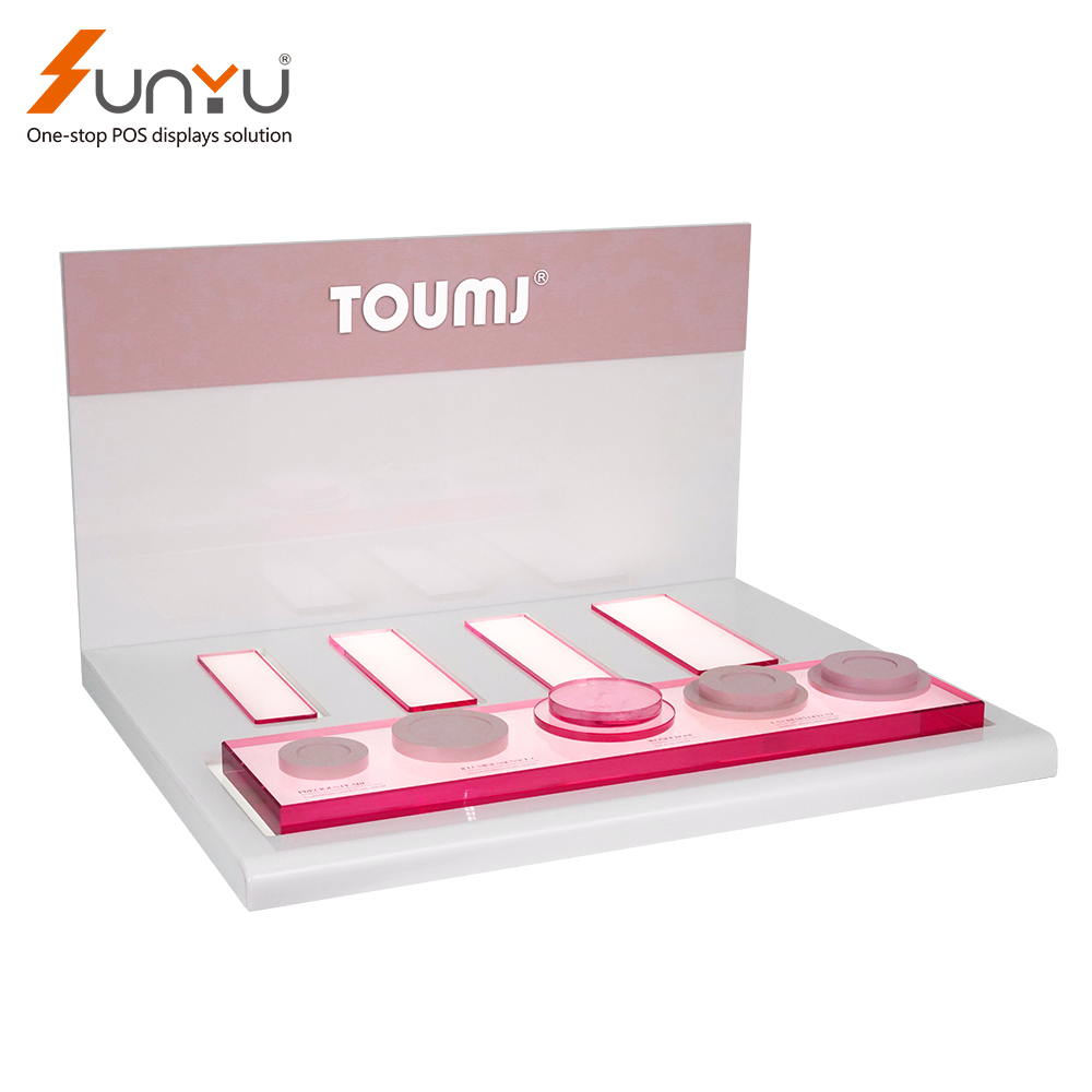 Beauty Design Pink Acrylic Sunyu Display Custom Acrylic Skincare Display Make Up Display Stand manufacture