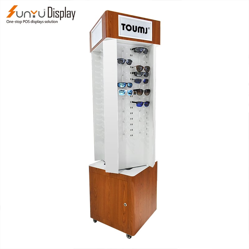 High Fashion Custom Acrylic and Wood Glasses Display Stand Floor to Floor Transparent Shelf Can Rotate and Push Slide details