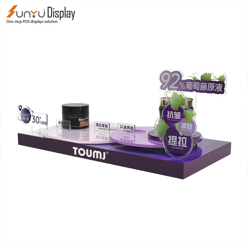 Professional makeup products retail store purple acrylic makeup skincare cosmetic display stand for retail store manufacture